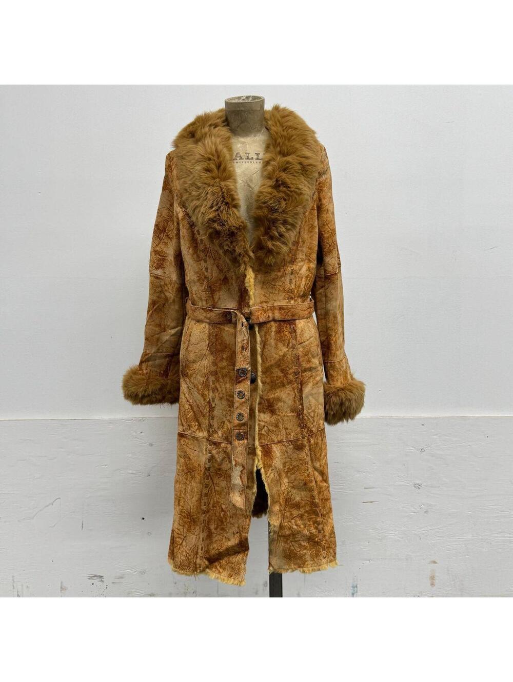 Vintage Y2K Penny Lane Suede Trench Coat w Fox Fur Collar Rabbit Lining